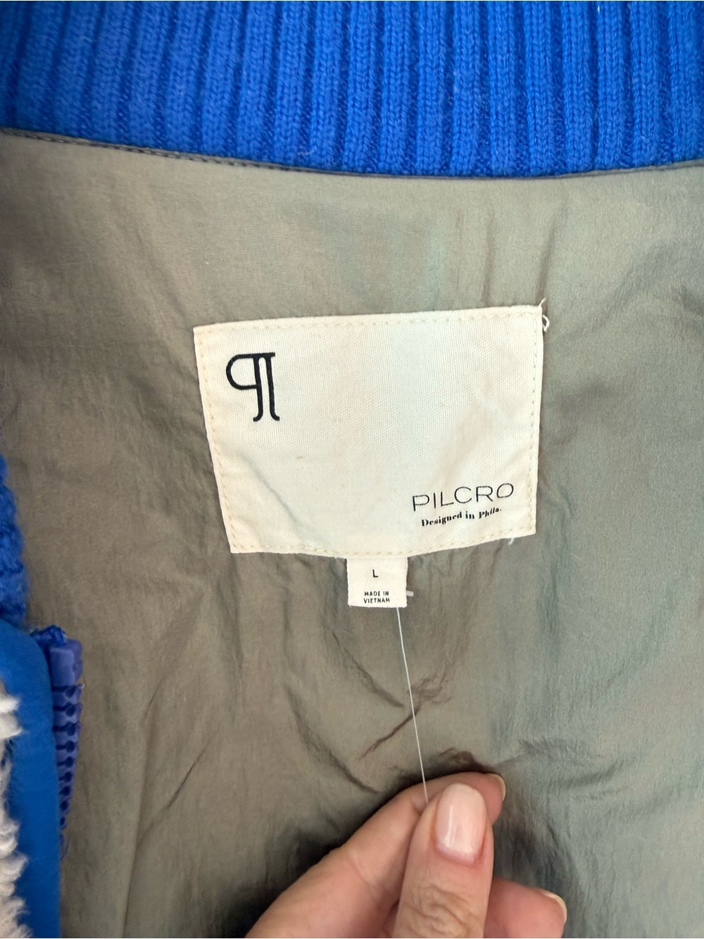 Pilcro Cream Teddy Jacket with Blue Trim - Picture 4 of 4